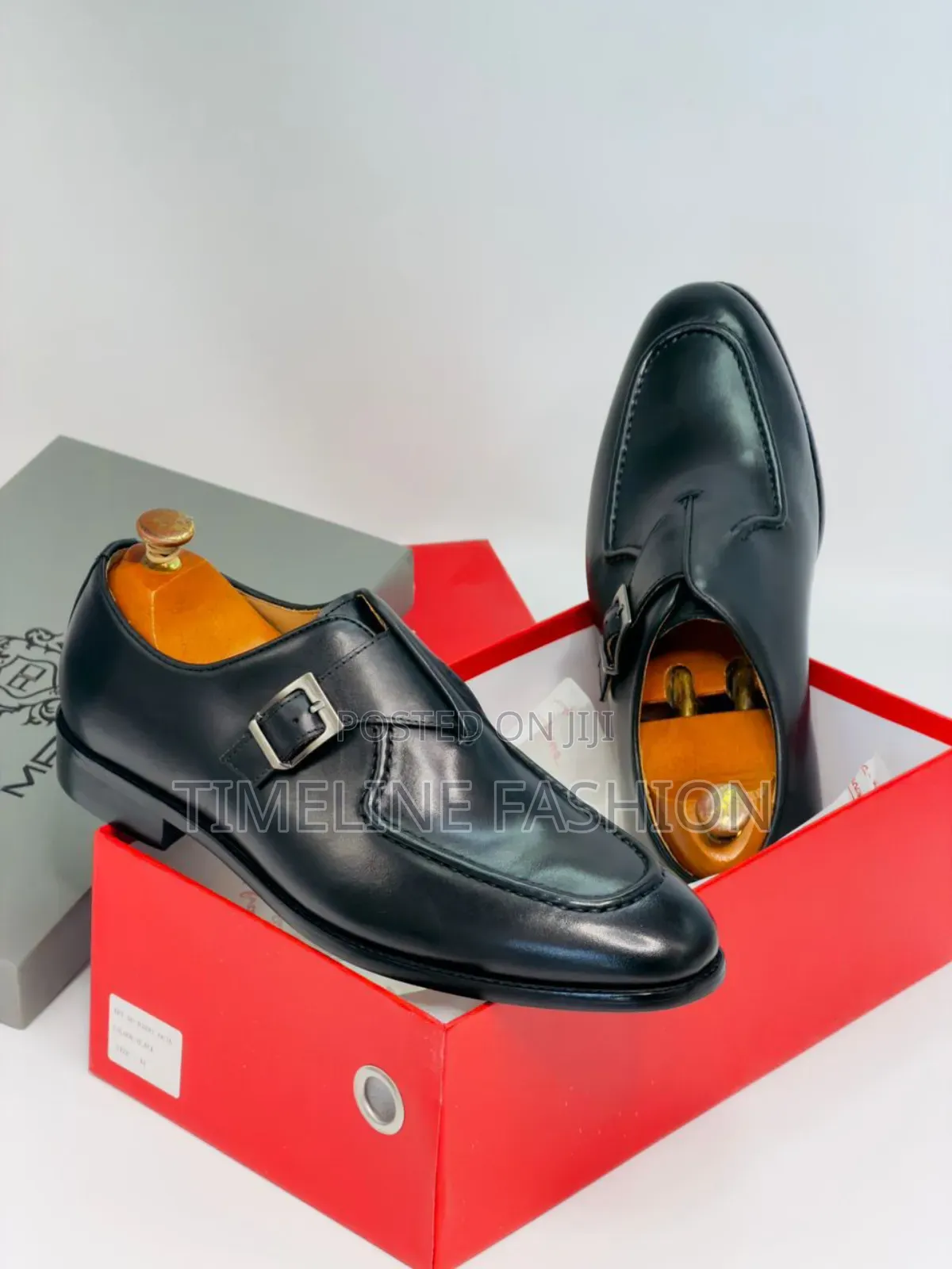 Maurizio Black Leather Single Monk Strap Men's Shoes