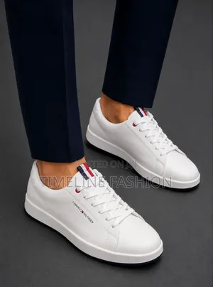 All White Tommy Hilfiger Classic Men's Leather Sneakers