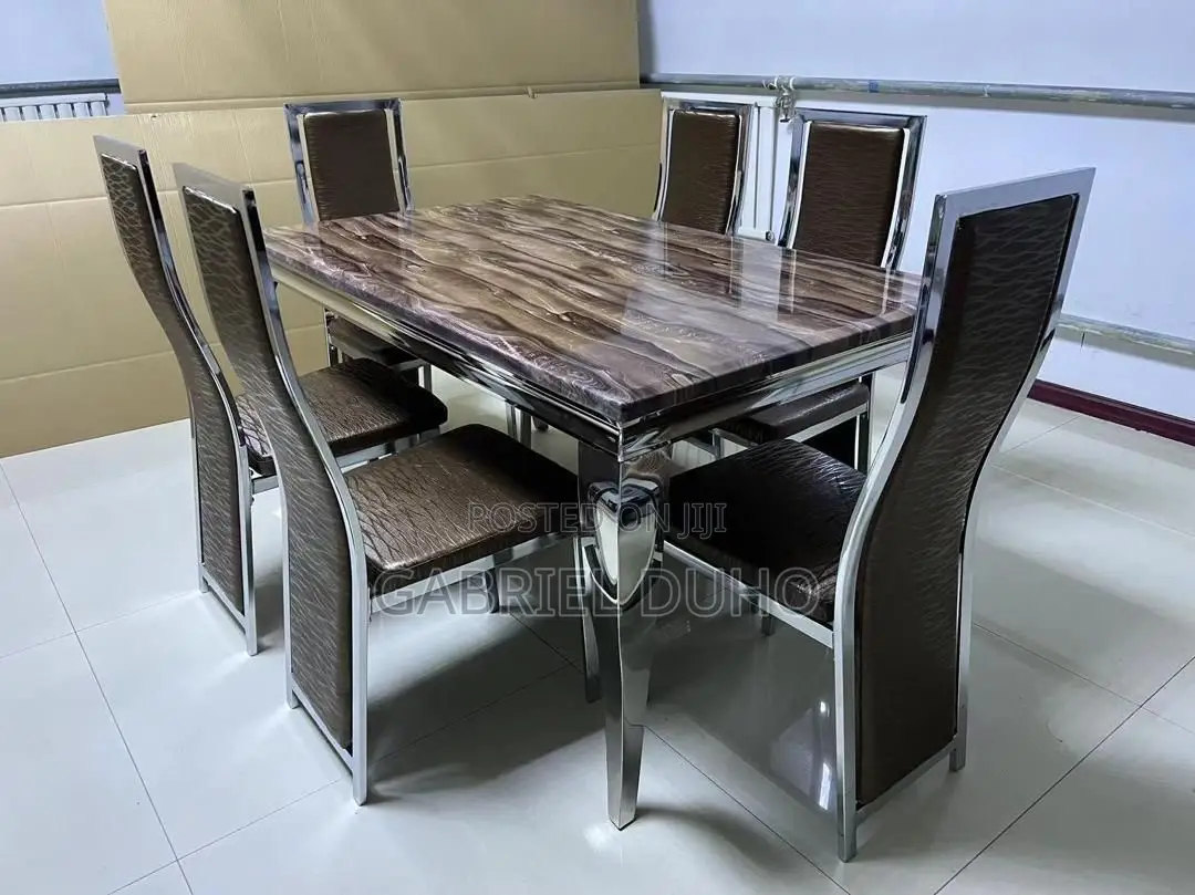 6 Seater Mable Dining Table Set