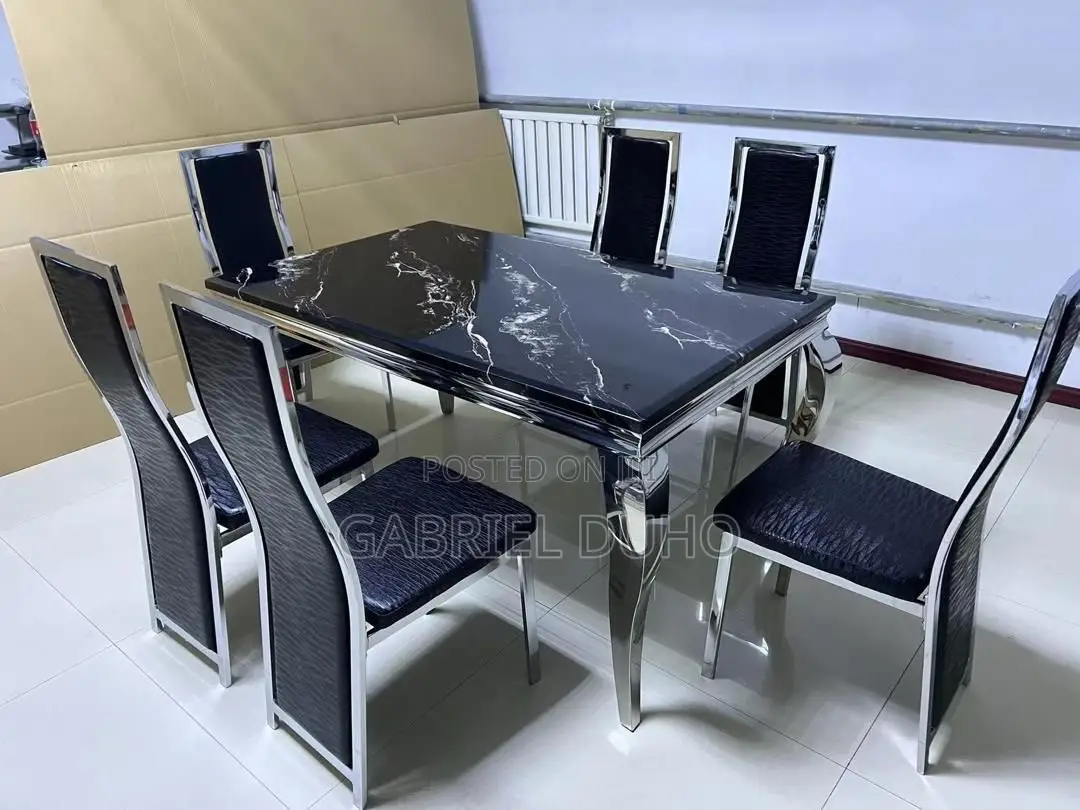 6 Seater Mable Dining Table Set