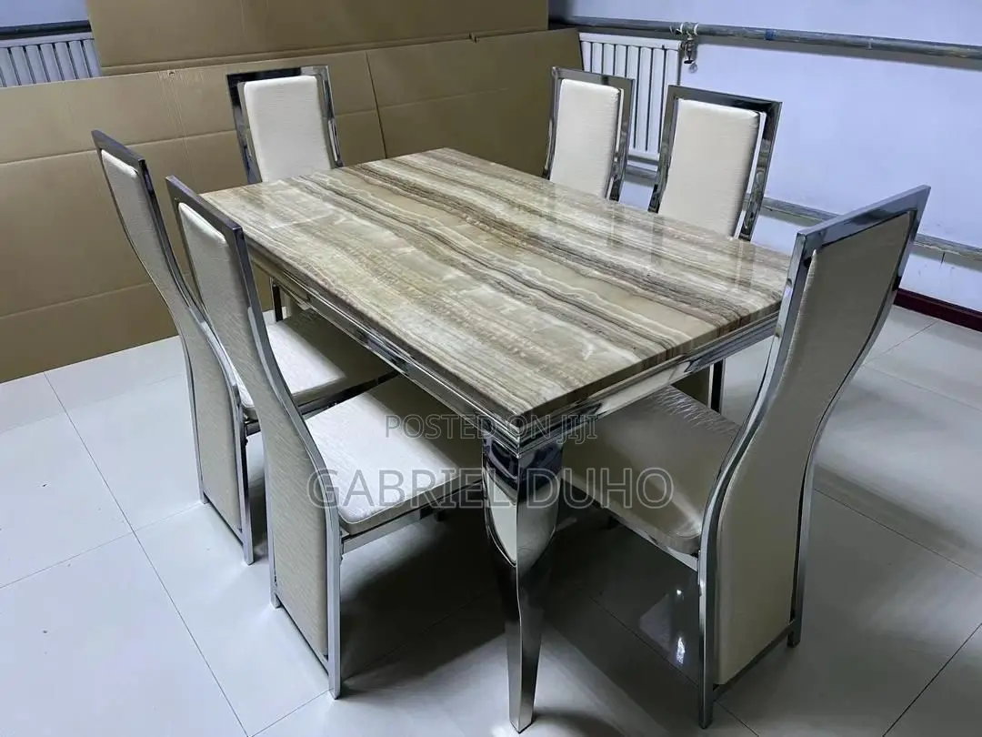 6 Seater Mable Dining Table Set