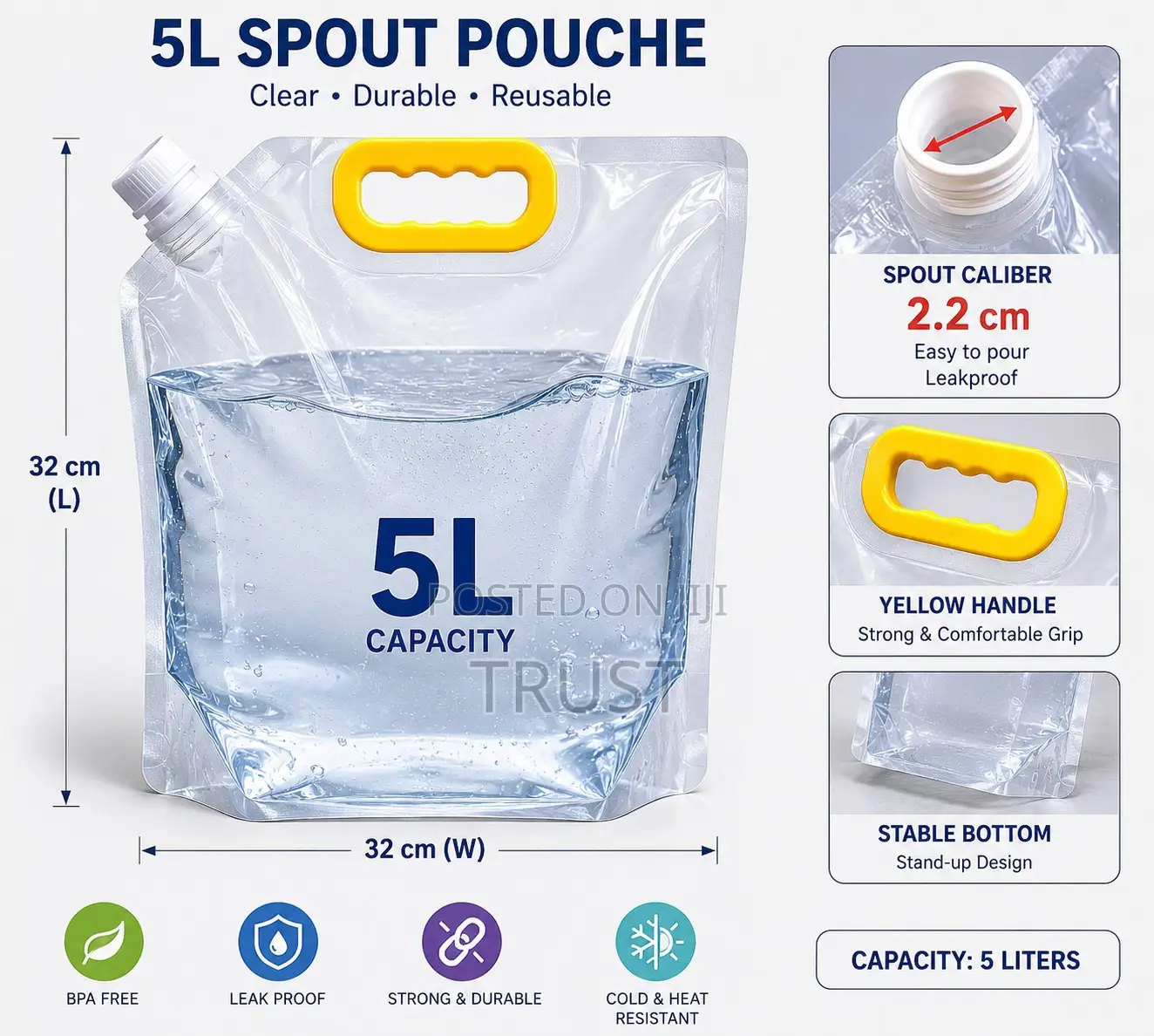 5l Clear Plastic Spout Pouch With Yellow Handle