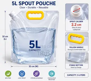 5l Clear Plastic Spout Pouch With Yellow Handle