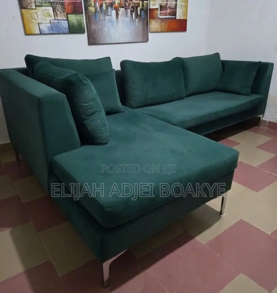 Stunning Green Velvet L-Shape Sofa