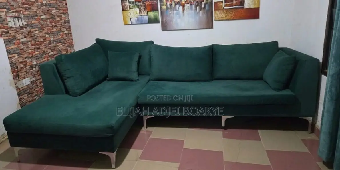 Stunning Green Velvet L-Shape Sofa