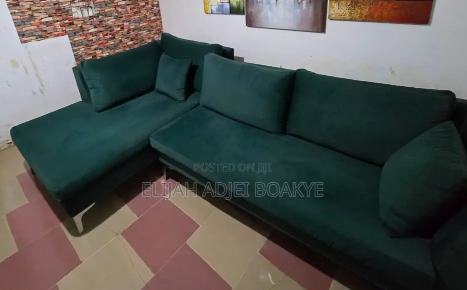 Stunning Green Velvet L-Shape Sofa