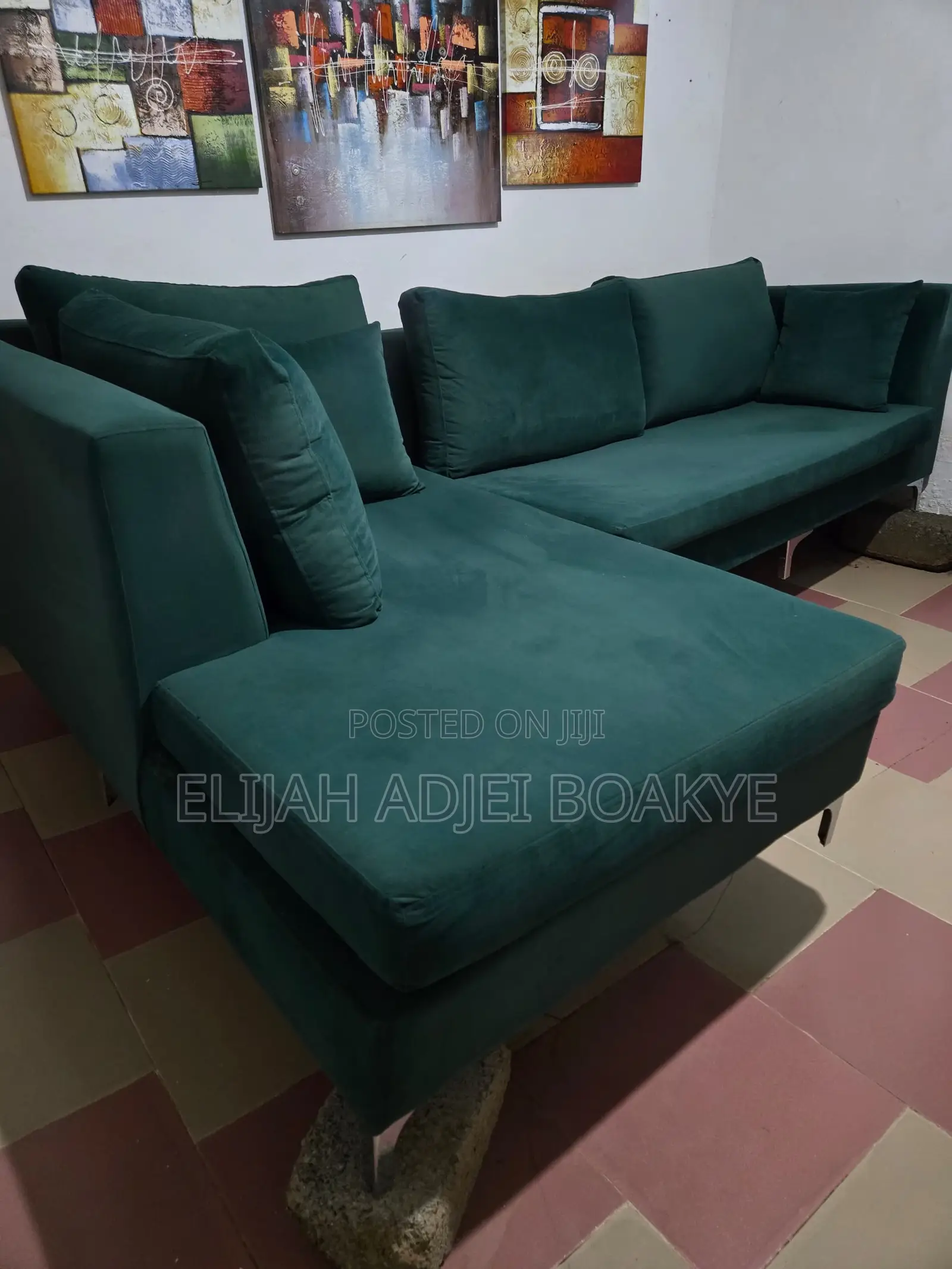Stunning Green Velvet L-Shape Sofa
