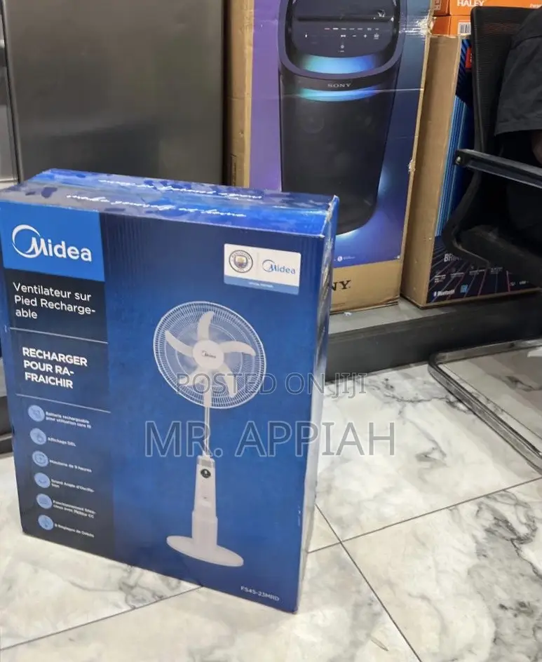Premium Midea 18” Rechargeable Standing Fan With Led Light 