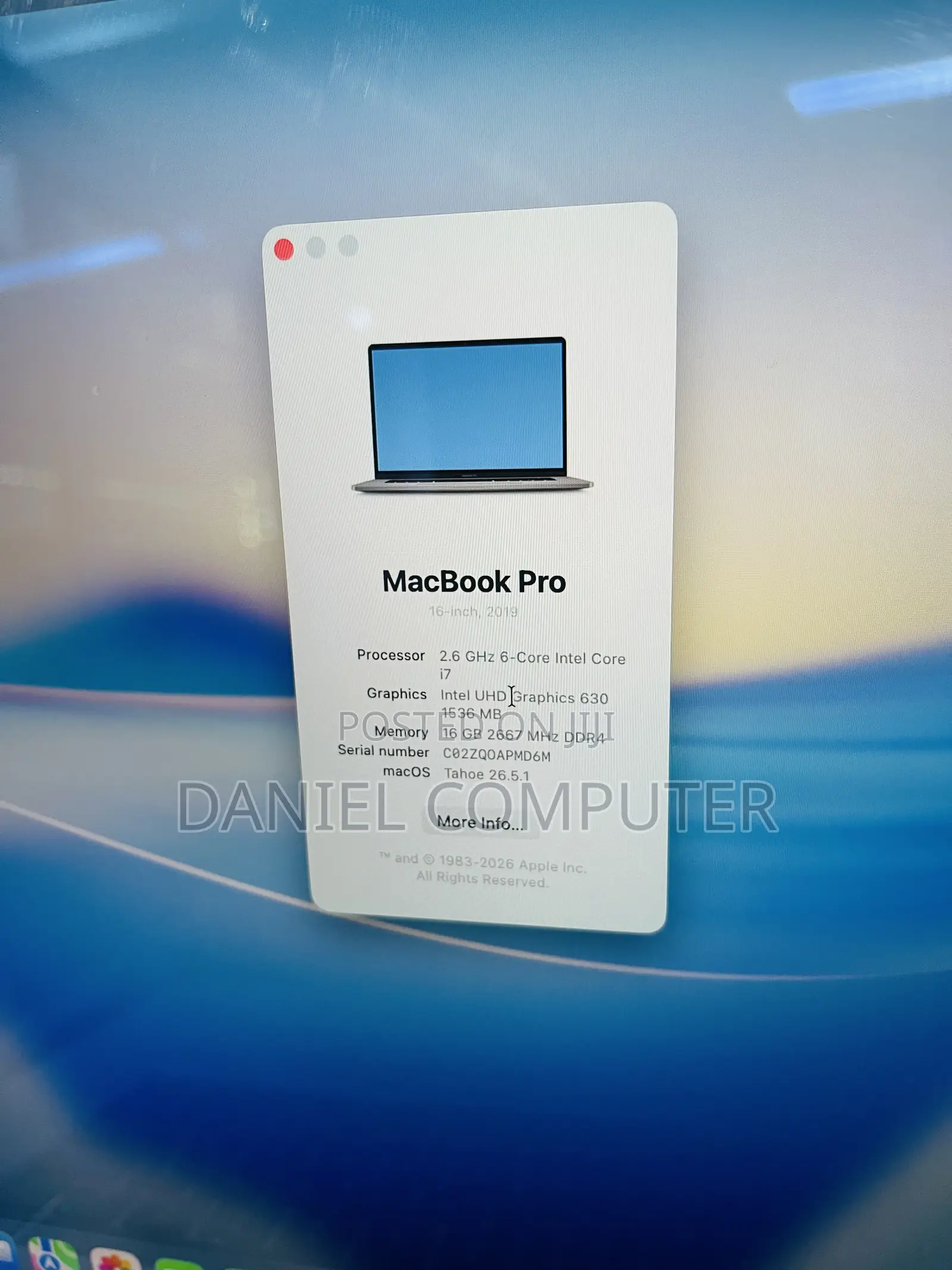 Laptop Apple MacBook Pro 2019 16GB Intel Core i7 SSD 512GB