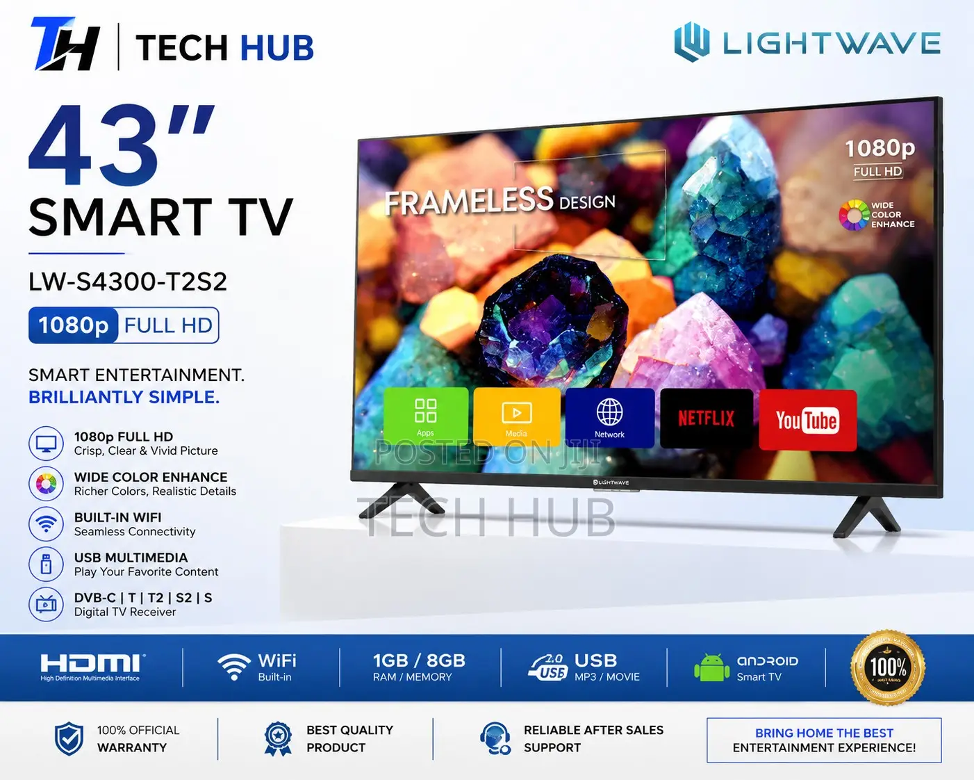 Light Wave 43 Inch Led Tv Dvb-t2/S2 - Frameless