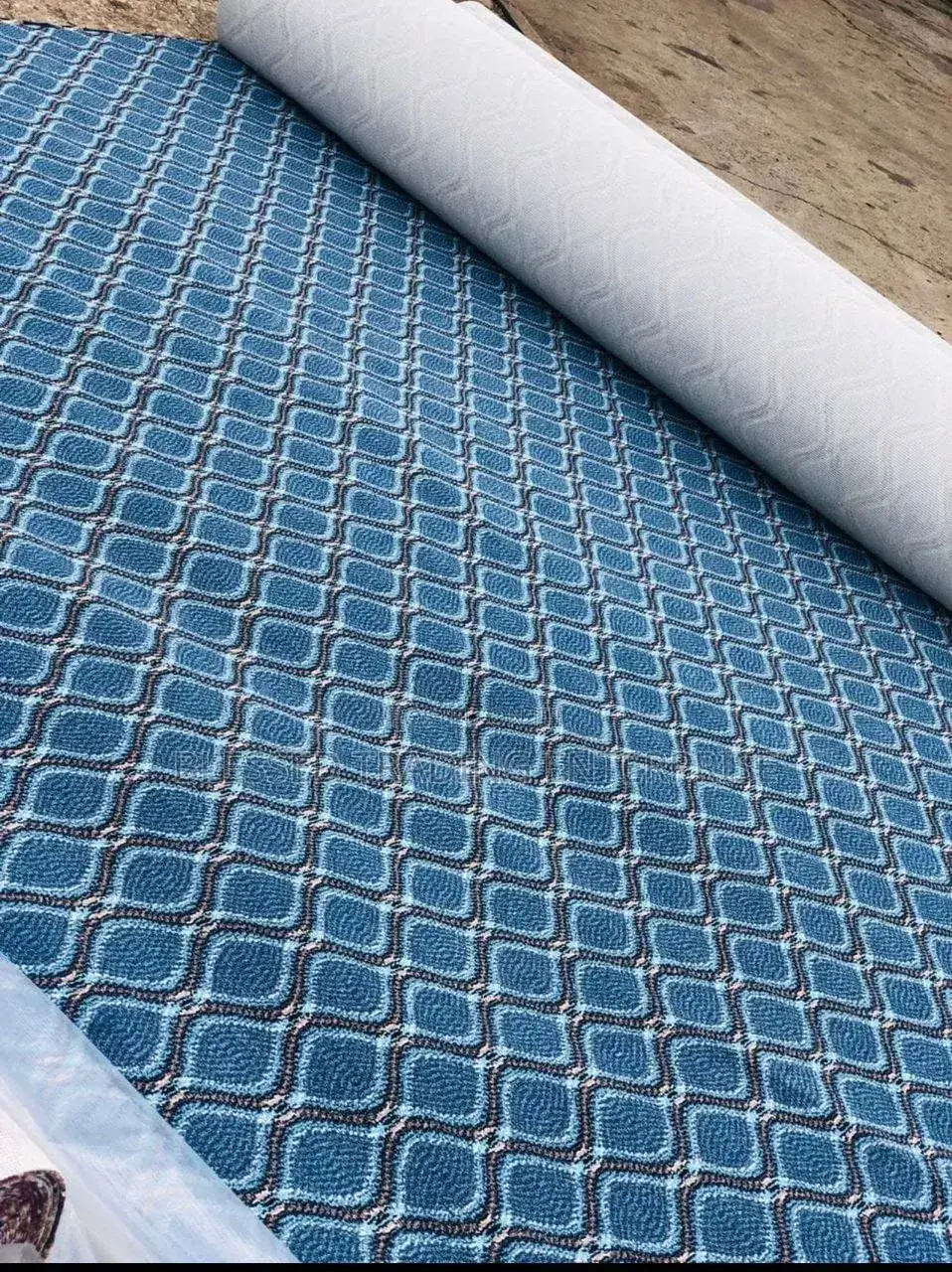 Industrial Light Blue Woolen Carpet With Graphic Design