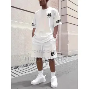 Men’S Sports 2-Piece Set – White Waffle T-Shirt Shorts Outfit
