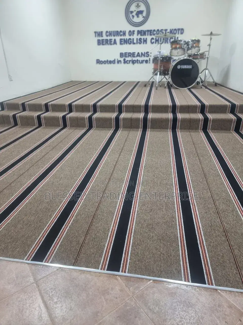 Striped Brown Carpet for Church Auditorium