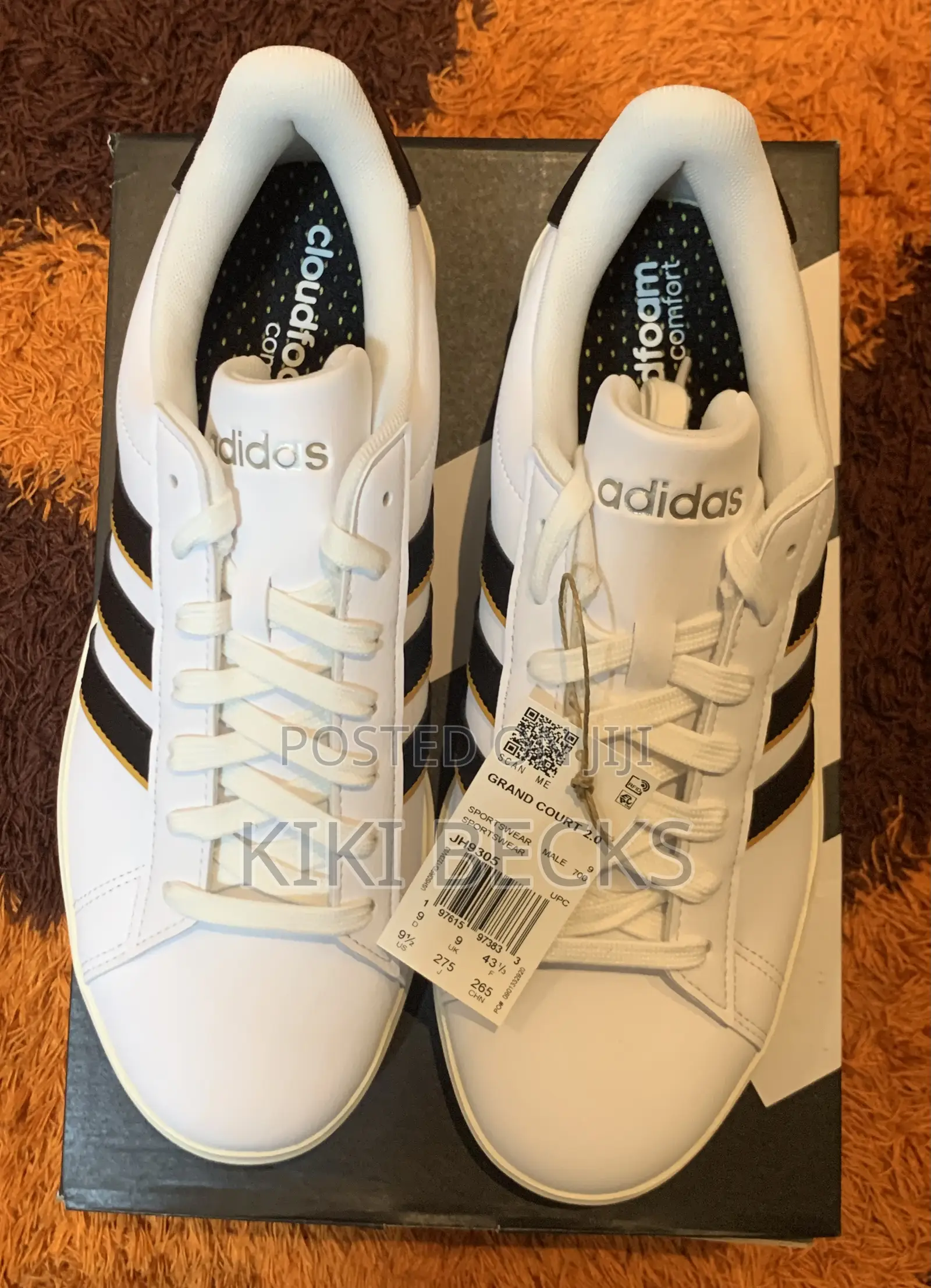 Adidas Grand Court 2.0 White,Black Stripes