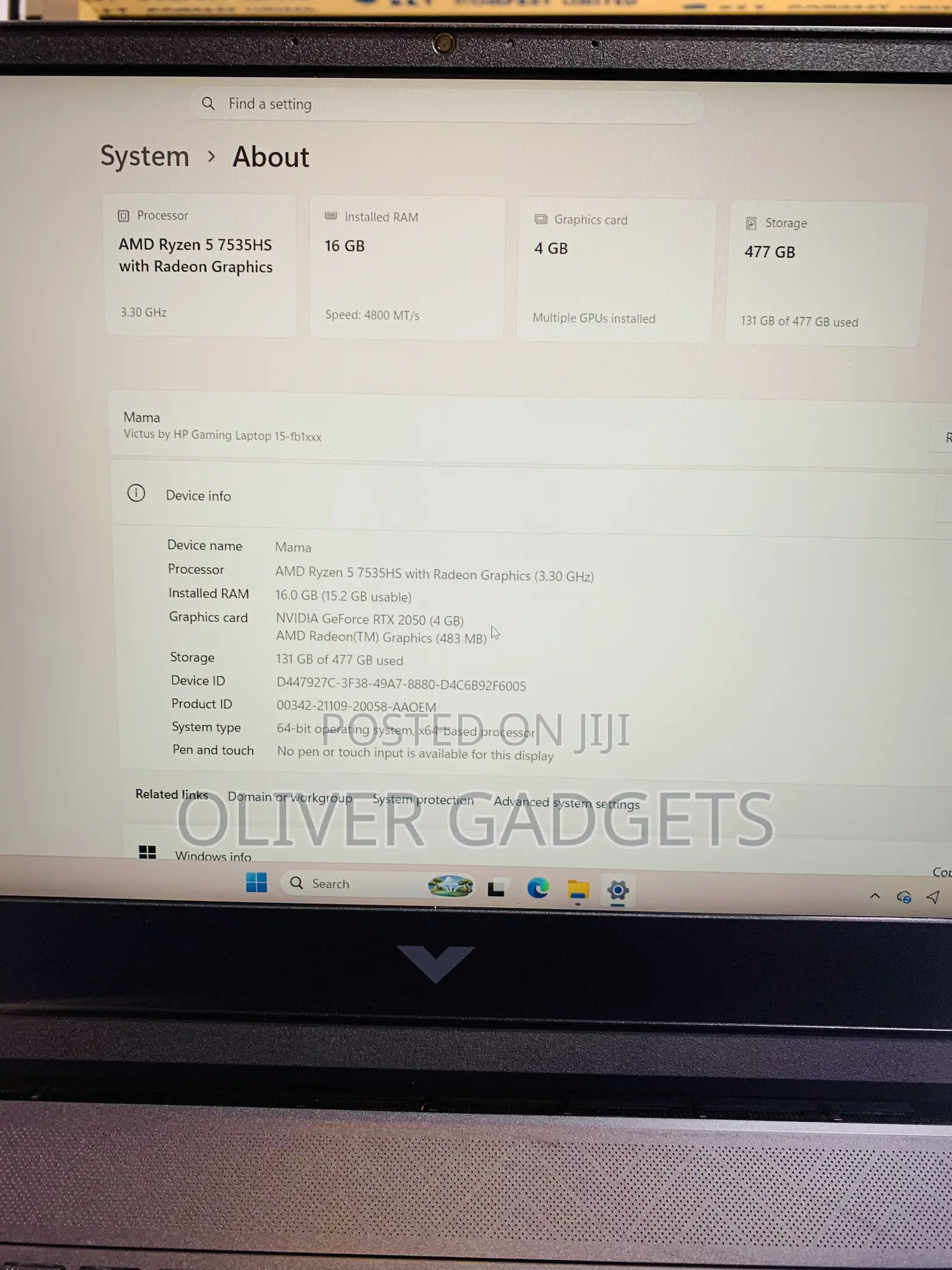 Laptop HP Victus 15 16GB AMD Ryzen 5 SSD 512GB