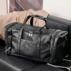 Quality Black Large Leather Duffel Travel Weekend Bag