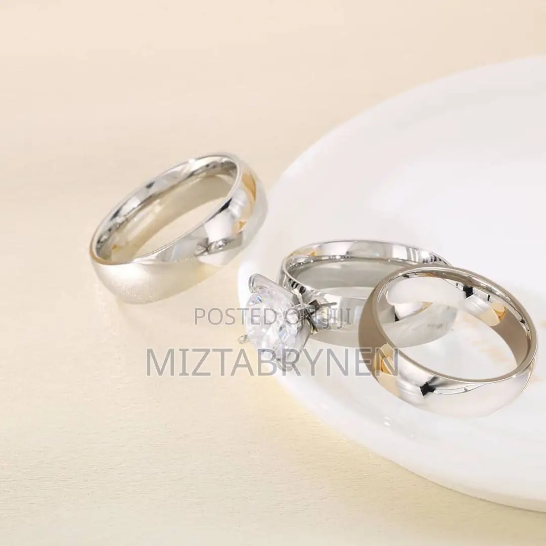 3 Piece His and Hers Couple Wedding Engagement Rings Set- Silver