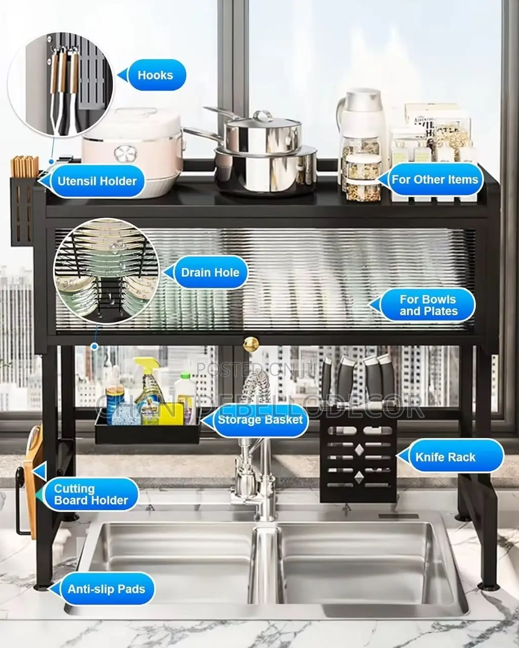 Above Sink Dish Rack Cabinet Space Saving Tier Adjustable