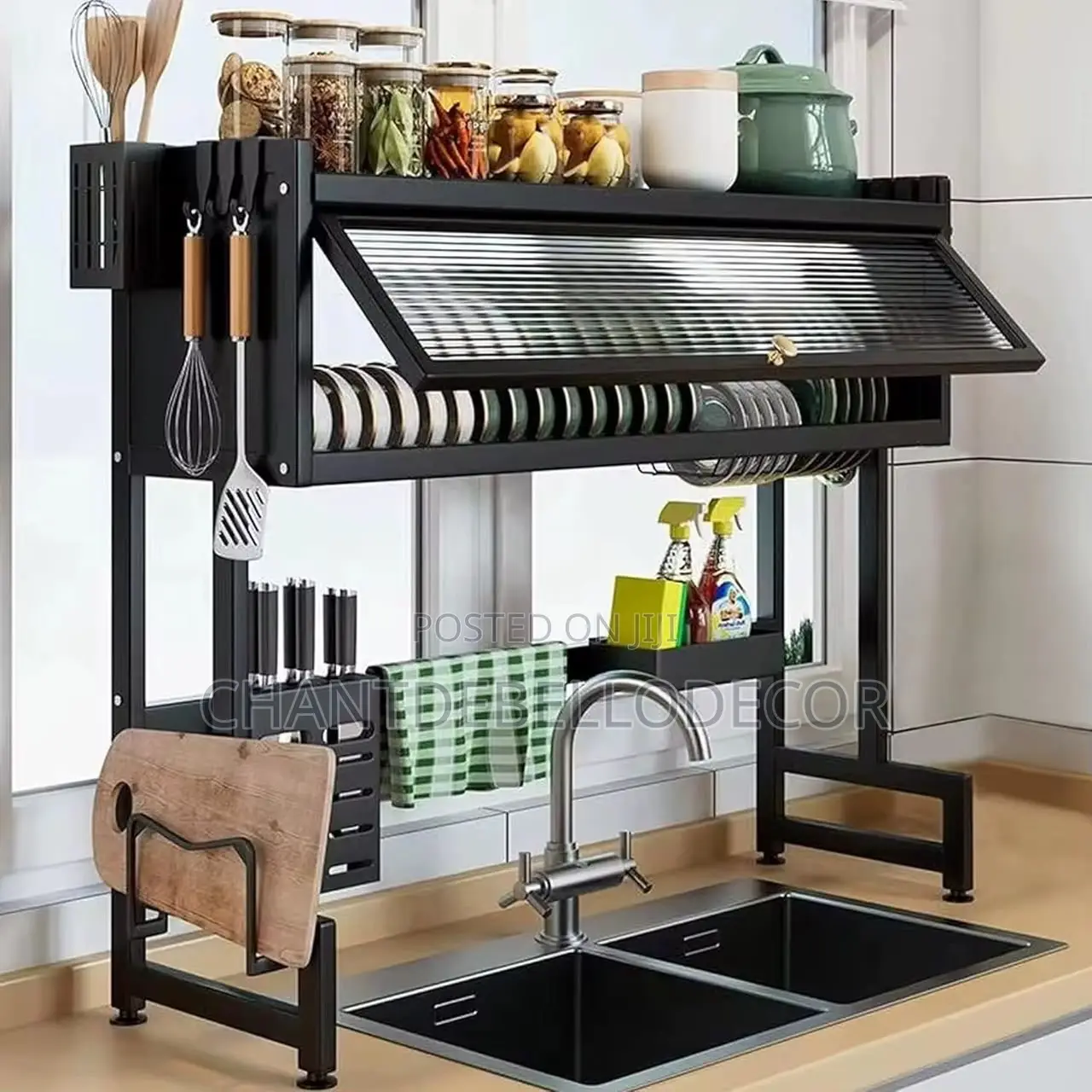 Above Sink Dish Rack Cabinet Space Saving Tier Adjustable