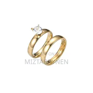 3pcs His and Hers Couple Wedding Engagement Rings Set - Gold