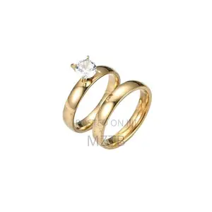 3pcs His and Hers Couple Wedding Engagement Rings Set - Gold