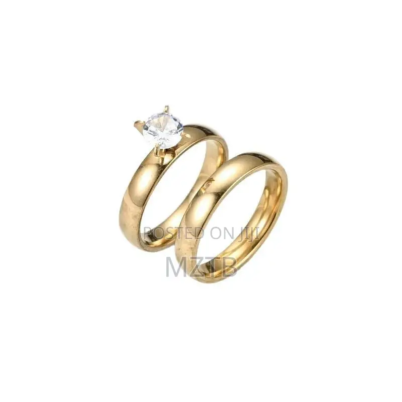 3pcs His and Hers Couple Wedding Engagement Rings Set - Gold