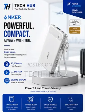 Anker Ultra Compact Power Bank A1257h21 10,000mah, 22.5w