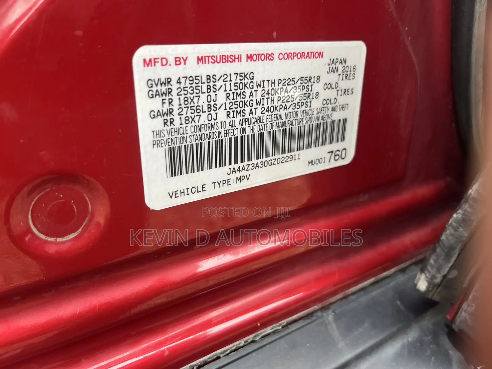 Mitsubishi Outlander SEL AWC 2016 Red