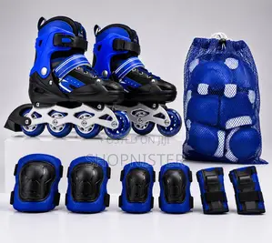 Adjustable Kids Inline Roller Skates Set (Size 35–38) With Protective