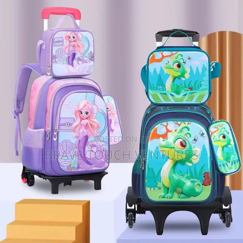 3 Pcs Set Trolley Backpack With Lunch Bag And Pencil Case For School