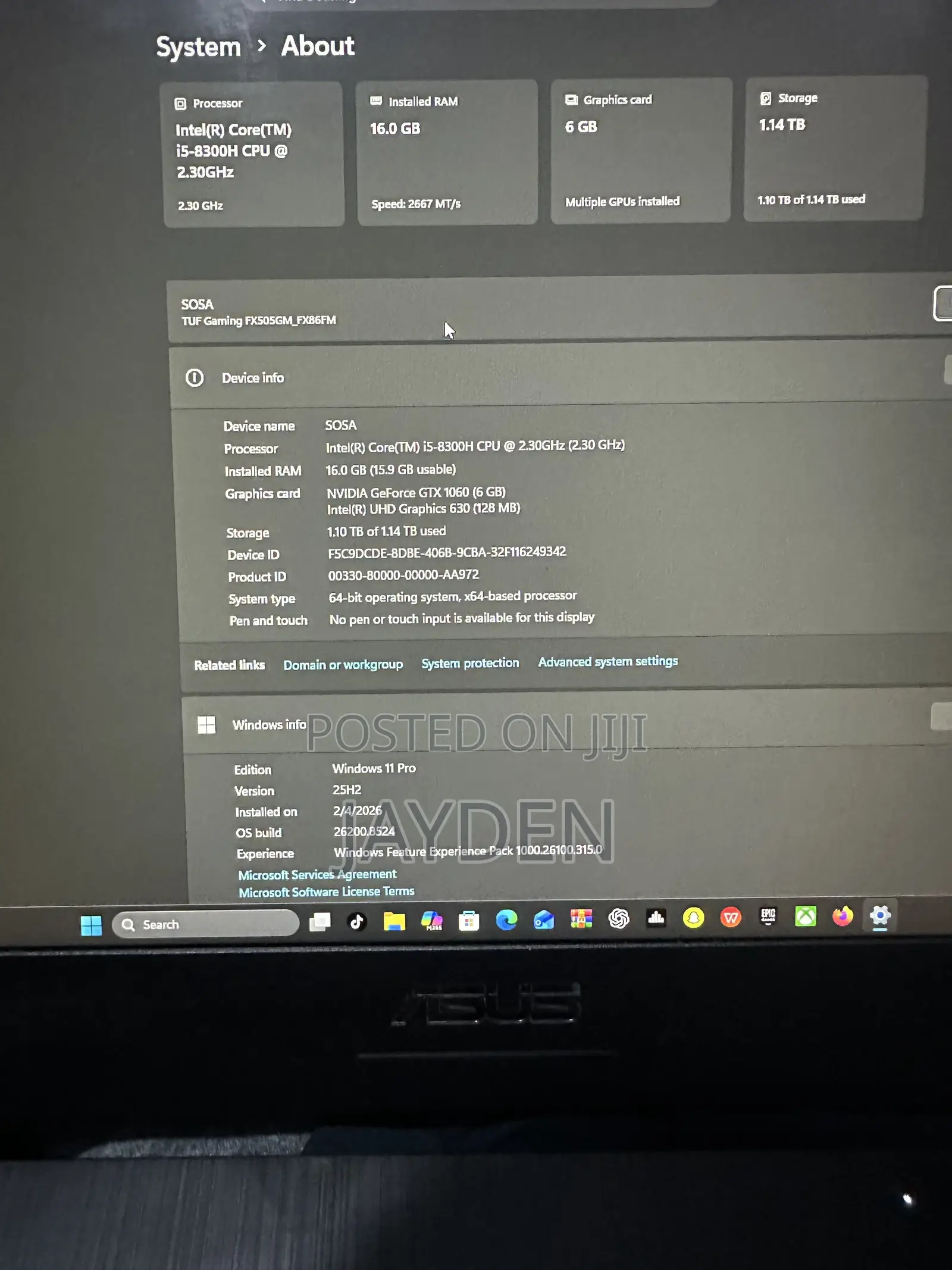 Laptop Asus TUF Gaming FX504 16GB Intel Core i5 SSD 1T