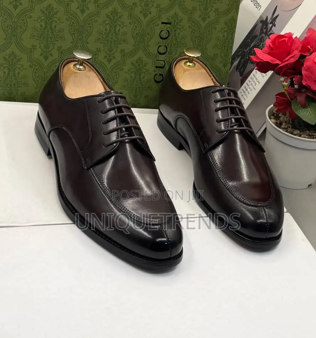 Executive Gucci Derby Leather Shoes (Dark Brown)