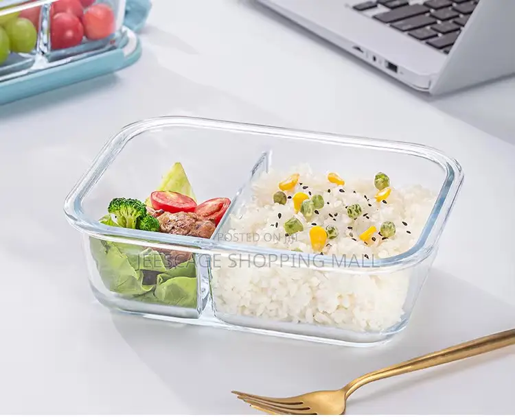 Premium Glass Bento Lunch Box Set Compartment Box 480ml Round Bowl