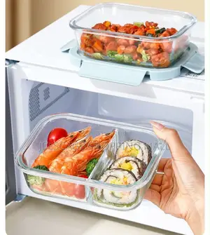 Premium Glass Bento Lunch Box Set Compartment Box 480ml Round Bowl