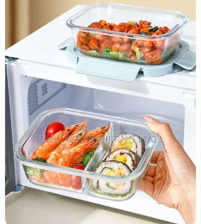 Premium Glass Bento Lunch Box Set Compartment Box 480ml Round Bowl