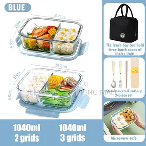 Premium Glass Bento Lunch Box Set Compartment Box 480ml Round Bowl