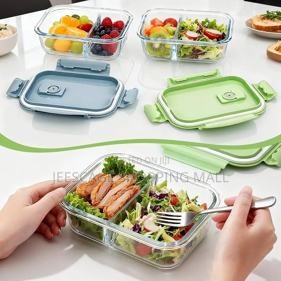 Premium Glass Bento Lunch Box Set Compartment Box 480ml Round Bowl