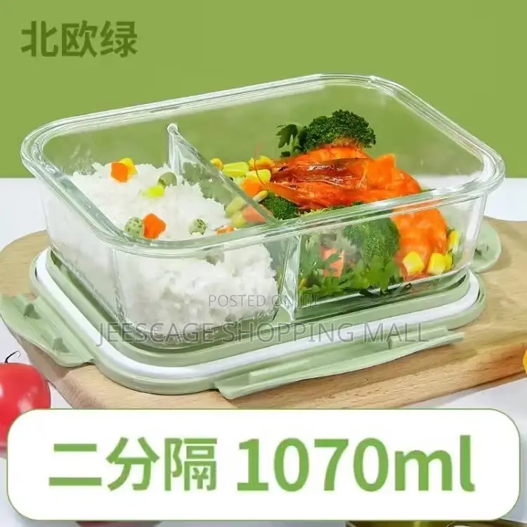 Premium Glass Bento Lunch Box Set Compartment Box 480ml Round Bowl