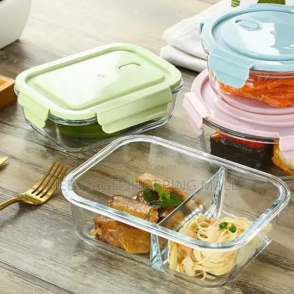 Premium Glass Bento Lunch Box Set Compartment Box 480ml Round Bowl
