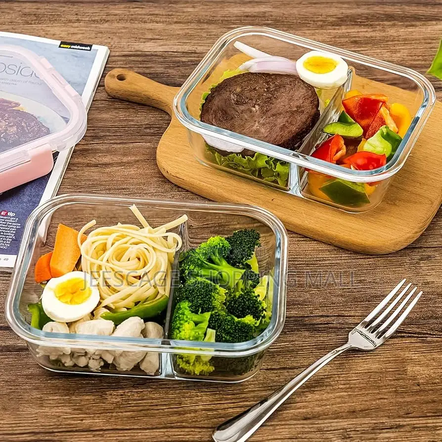 Premium Glass Bento Lunch Box Set Compartment Box 480ml Round Bowl