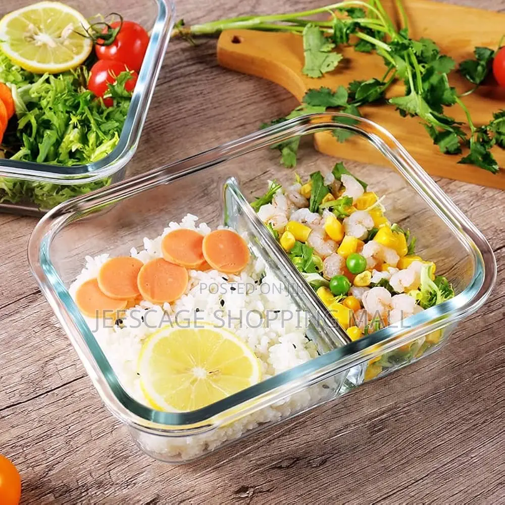 Premium Glass Bento Lunch Box Set Compartment Box 480ml Round Bowl