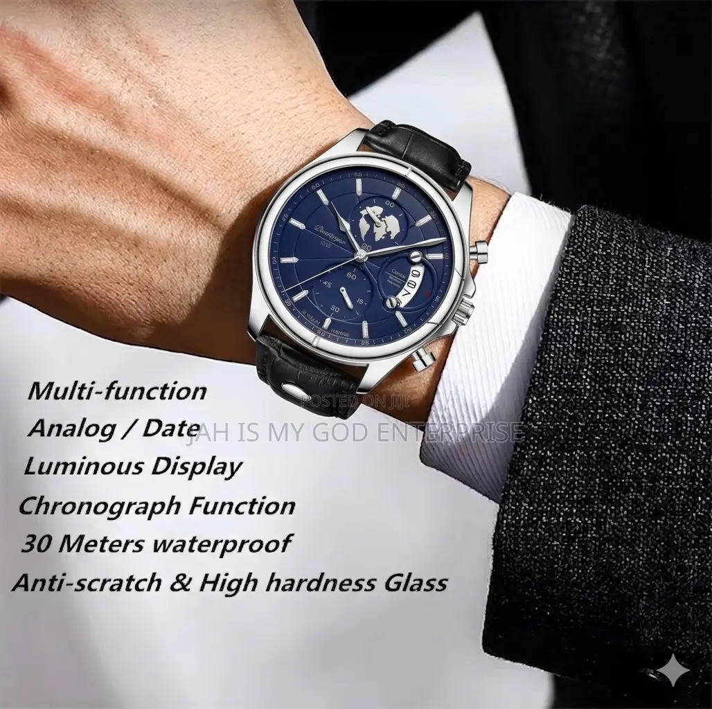 Poedagar 989 Casual Waterproof Luminous Leather Chronograph Men Watch