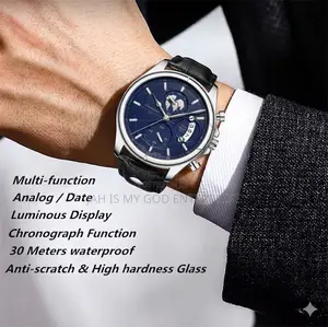 Poedagar 989 Casual Waterproof Luminous Leather Chronograph Men Watch