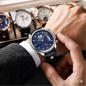 Poedagar 989 Casual Waterproof Luminous Leather Chronograph Men Watch