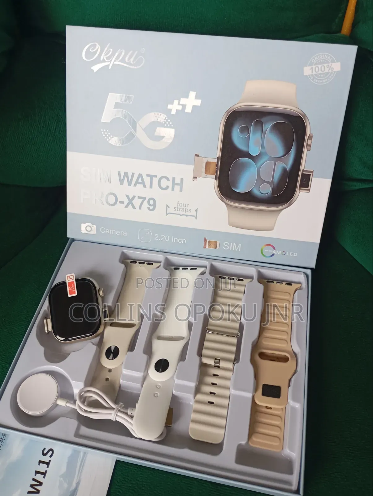 Pro-X79 Smart Watch With Sim Slot and Camera + 4 Straps - Silver