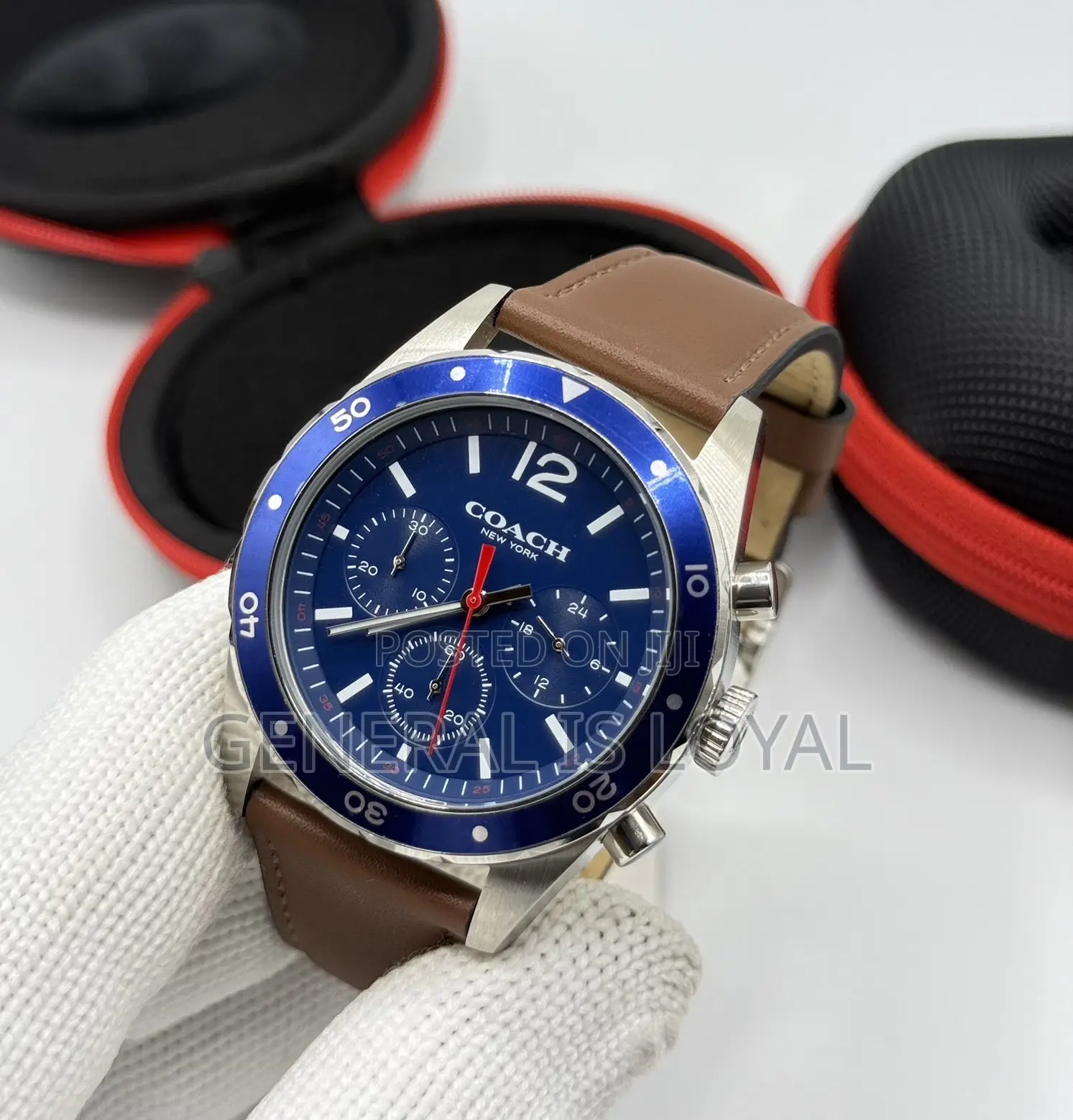 Coach Sullivan Sport Chronograph Blue Dial Brown Leather Strap