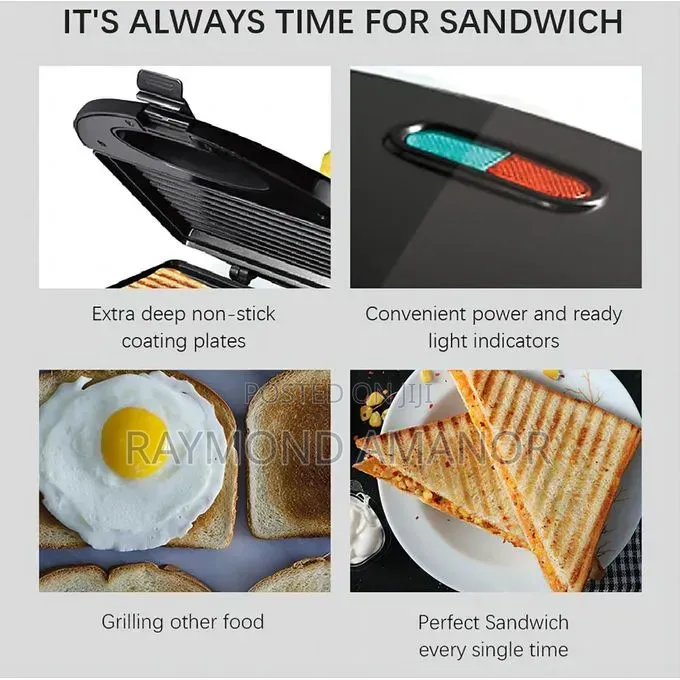 Sandwich Maker Toaster With Non-Stick Plate(Strip-Shaped) - Led