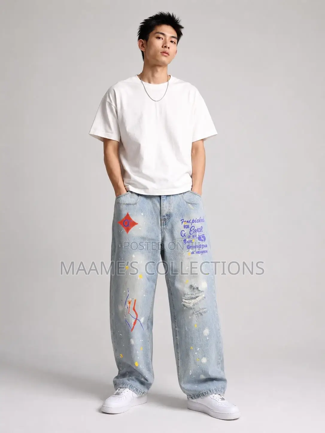 Piaoji New Style Loose Straight-Leg Baggy Jeans for Men.