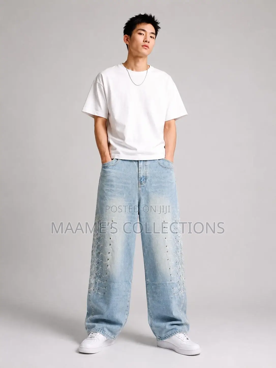 Piaoji New Style Loose Straight-Leg Baggy Jeans for Men.
