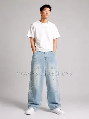 Piaoji New Style Loose Straight-Leg Baggy Jeans for Men.